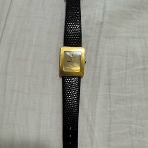 Chic Gold Square Watch with Black Strap 18k Corum vintage luxury watch